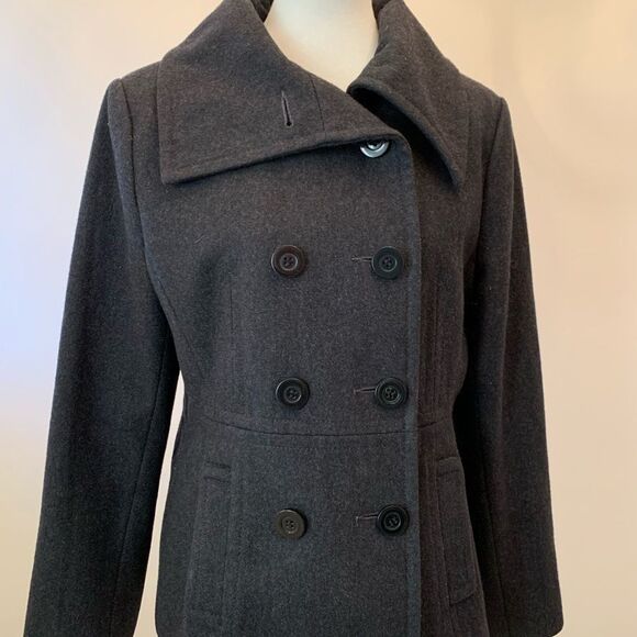 Nine West charcoal gray black wool pea coat large - Picture 2 of 10